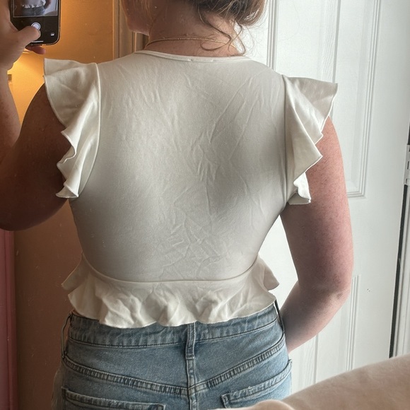 Free People Crop Ruffle Tee White - Picture 2 of 2